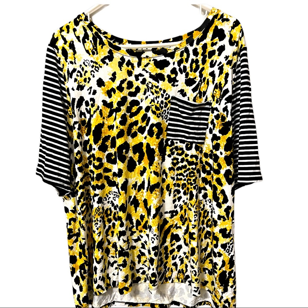 [Cato] Leopard and Stripes Top, XL